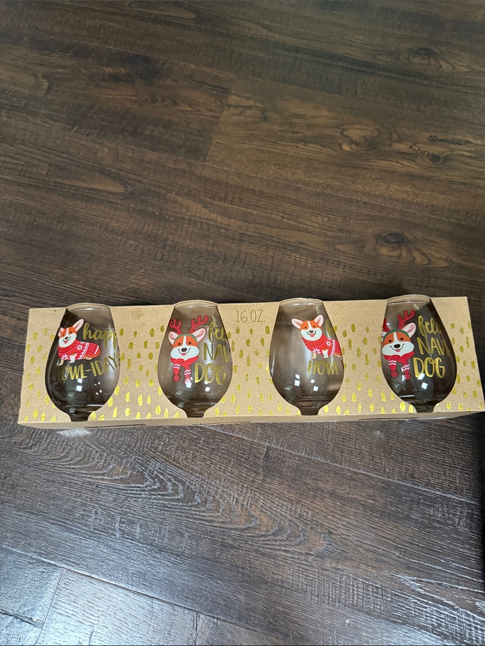 Set of 4 | Corgi Howl-idays Stemless Wine Glasses